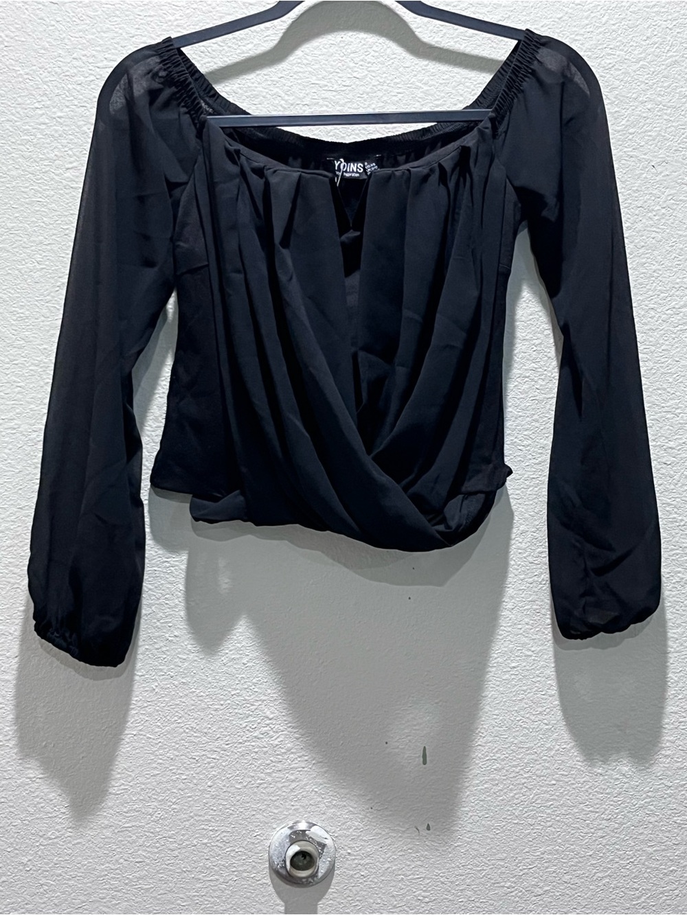 YOINS Black Long Sleeve Wrap-Front Blouse